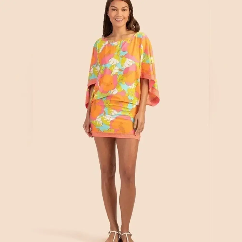 Trina Turk orange and pink 60s 70s PLAYA DE FLOR SWIM TUNIC size medium new!!!